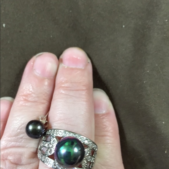 Black Tahitian Pearl 925 Silver Filigree Ring - Picture 8 of 8